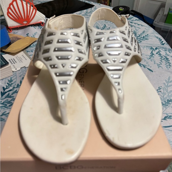 BCBGeneration Cream and Silver Geometric Sandals - Picture 1 of 4